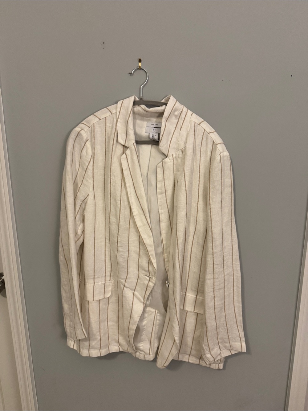 H by Halston Cream Striped Linen Blend Blazer